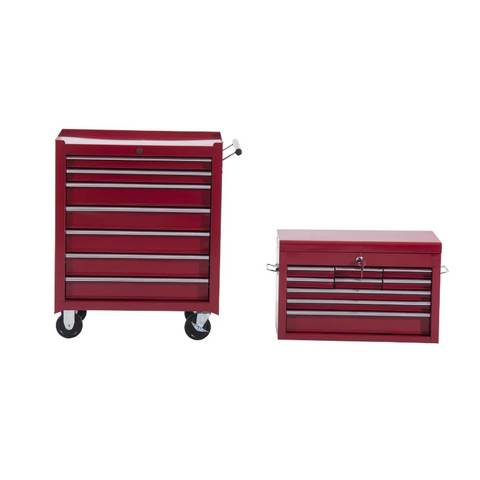 Rootz Mobile Tool Trolley - Workshop Trolley - Tool Box - Upper Box - Lower Box - Red