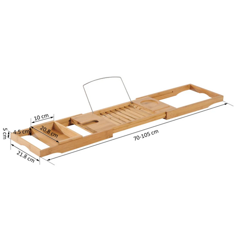 Rootz Bathtub Shelf - Bathtub Bridge - Bathtub Support - Bathtub Tray- Bathtub - Bamboo - Natural - (70-105) X 21.8 X 5 Cm