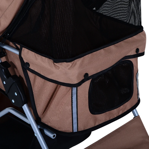 Rootz Foldable Dog Stroller - Dog Carriage - Pushchair - Pet Trolley - Animal trolley - Brown/Silver