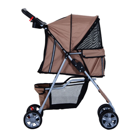 Rootz Foldable Dog Stroller - Dog Carriage - Pushchair - Pet Trolley - Animal trolley - Brown/Silver