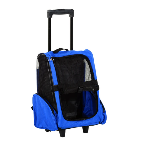 Rootz Pet Backpack - Dog Carrier - 2-in-1 Design - Extendable Handle - Side Pockets - Blue - 42 X 25 X 55cm