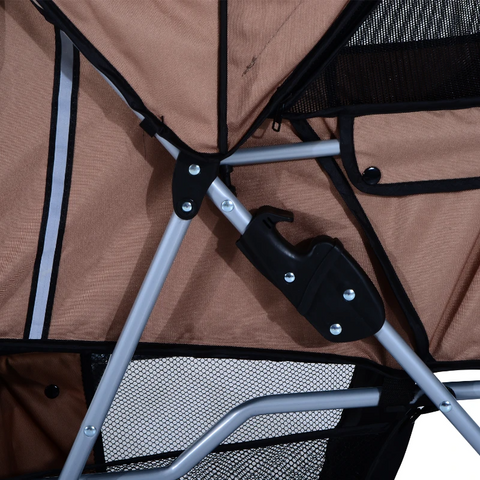 Rootz Foldable Dog Stroller - Dog Carriage - Pushchair - Pet Trolley - Animal trolley - Brown/Silver