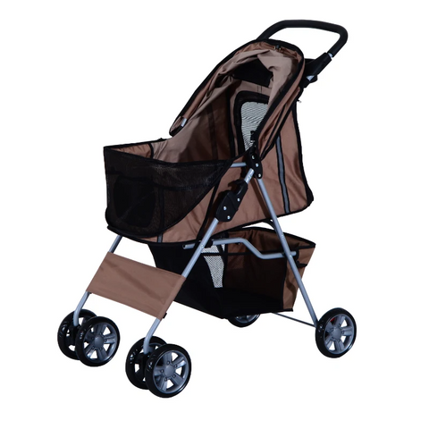 Rootz Foldable Dog Stroller - Dog Carriage - Pushchair - Pet Trolley - Animal trolley - Brown/Silver