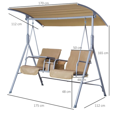 Rootz Hollywood Swing - Garden Swing - Swing Chair - 2-seater - Sun Canopy - Beige - 175 x 112 x 165 cm
