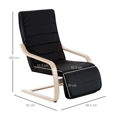 Rootz Recliner - Lounger Chair - Rocking Armchair - Relax Chair - Tv Chair - Balcony - Black - 66.5 X 81 X 100cm - 66.5 x 81 x 100cm