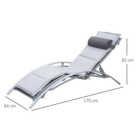 Rootz Sun Lounger - Garden Lounger - Garden Chair - Deck Chair - Aluminum - Adjustable - Gray - 170 X 64 X 82 Cm