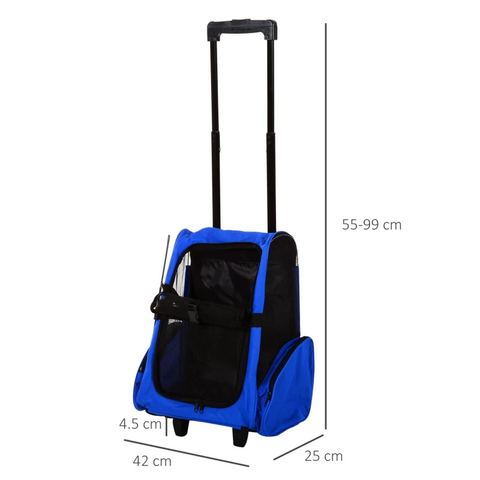 Rootz Pet Backpack - Dog Carrier - 2-in-1 Design - Extendable Handle - Side Pockets - Blue - 42 X 25 X 55cm