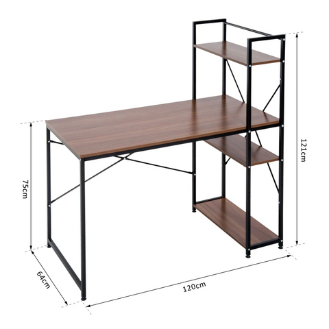 Rootz Computer Workstation - Computer Table - Work Table - Office Table - Desk With Shelf - Black - 120x64x121cm