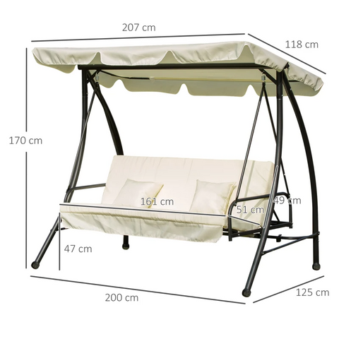 Rootz Hollywood Swing - Garden Swing - Swing Chair - Swing Bench - Hammock Swing - 3 Seater - White - 200 X 125 X 170 Cm