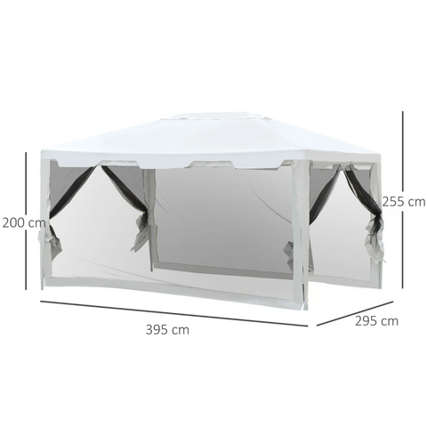Rootz Gazebo - Party Tent - Garden Tent - Waterproof Gazebo - Canopy Tent - White/Black - 4 x 3 m