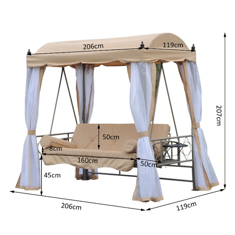 Rootz Hollywood Swing - Garden Swing - Swing Bench - Garden Lounger - 3-seater - Metal - Beige/white