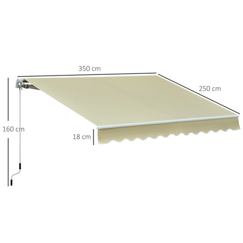 Rootz Articulated Arm Awning - Sun Protection - Hand Crank - Industrial - Beige/Cream - 3.5 x 2.5 m