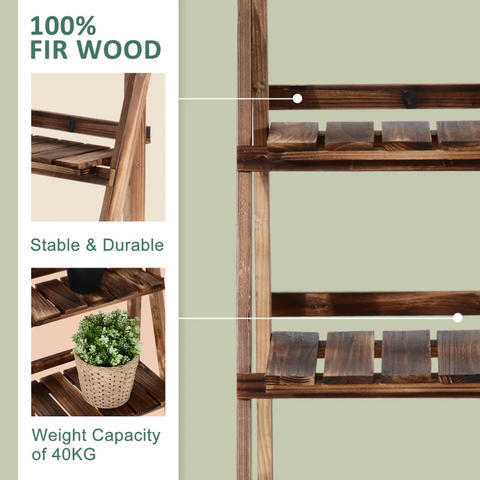 Rootz Plant Ladder - Flower Shelf - Plant Stairs - Flower Bench - Flower Stand - 3-tier - Fir Wood - Dark Brown - 80 x 37 x 93 cm