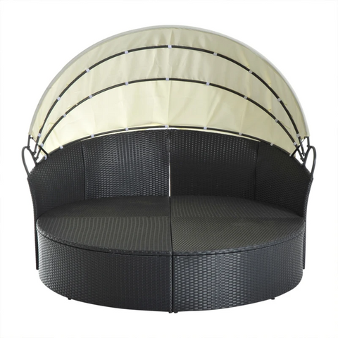Rootz Sun Island - Poly Rattan - Sun Canopy - Seat Cushion - Pillow - Foldable - Black/cream - 171 Cm X 180 Cm X 155 Cm