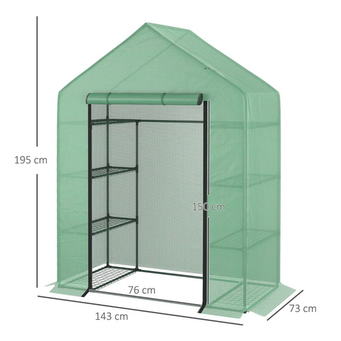 Rootz Greenhouse - Mini Greenhouse - 2 Shelves - Dark Green - 143 X 73 X 195 Cm