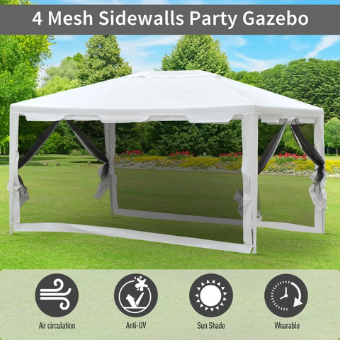 Rootz Gazebo - Party Tent - Garden Tent - Waterproof Gazebo - Canopy Tent - White/Black - 4 x 3 m