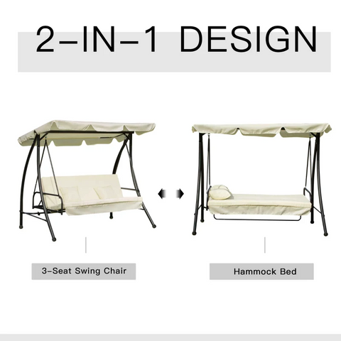 Rootz Hollywood Swing - Garden Swing - Swing Chair - Swing Bench - Hammock Swing - 3 Seater - White - 200 X 125 X 170 Cm