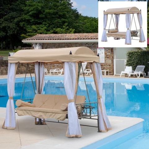 Rootz Hollywood Swing - Garden Swing - Swing Bench - Garden Lounger - 3-seater - Metal - Beige/white