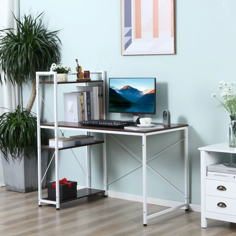 Rootz Computer Workstation - Computer Table - Work Table - Office Table - Book Shelf - White - 120cm x 64cm x 121cm