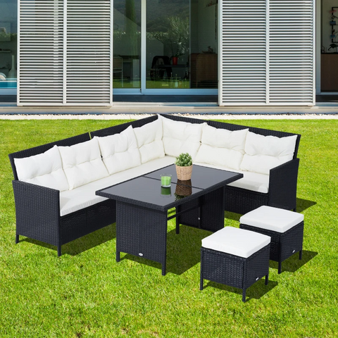 Rootz Sofa Set - Double Sofa - Corner Sofa - Garden Furniture Set - 18-piece - Stools - Black/ White - 110.5cm X 62cm X 82cm