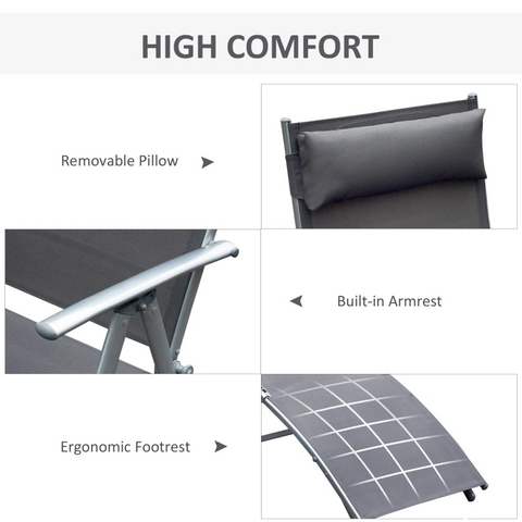 Rootz Sonnenliege – Strandliege – Gartenliege – faltbar – graues Metall – Stoff grau – 137 x 63,5 x 100,5 cm