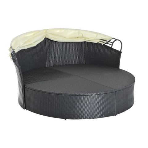 Rootz Sun Island - Poly Rattan - Sun Canopy - Seat Cushion - Pillow - Foldable - Black/cream - 171 Cm X 180 Cm X 155 Cm