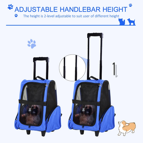 Rootz Pet Backpack - Dog Carrier - 2-in-1 Design - Extendable Handle - Side Pockets - Blue - 42 X 25 X 55cm
