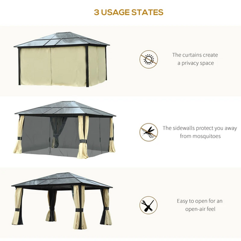 Rootz Gazebo - Luxury Gazebo - Garden Pavilion - Party Tent - Garden Tent - Aluminum - 430 X 360 X 280 Cm