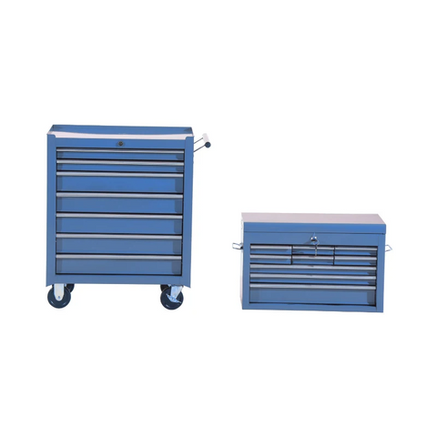 Rootz Mobile Tool Trolley - Workshop Trolley - Tool Box - Upper Box - Lower Box - Blue
