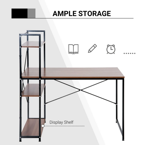 Rootz Computer Workstation - Computer Table - Work Table - Office Table - Desk With Shelf - Black - 120x64x121cm