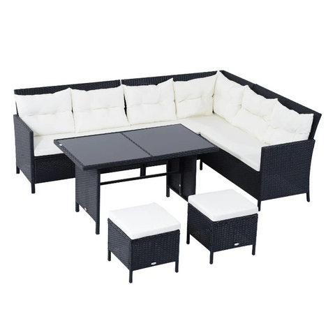 Rootz Sofa Set - Double Sofa - Corner Sofa - Garden Furniture Set - 18-piece - Stools - Black/ White - 110.5cm X 62cm X 82cm