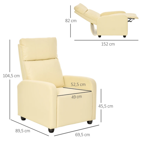 Rootz Relaxation Chair - Tv Chair - Armchair - Reclining Function - Leather - Cream