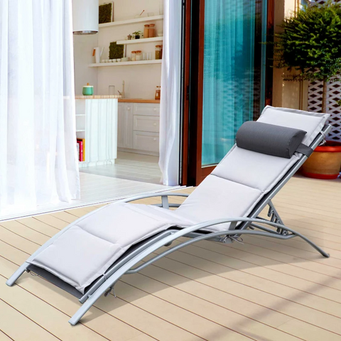 Rootz Sun Lounger - Garden Lounger - Garden Chair - Deck Chair - Aluminum - Adjustable - Gray - 170 X 64 X 82 Cm