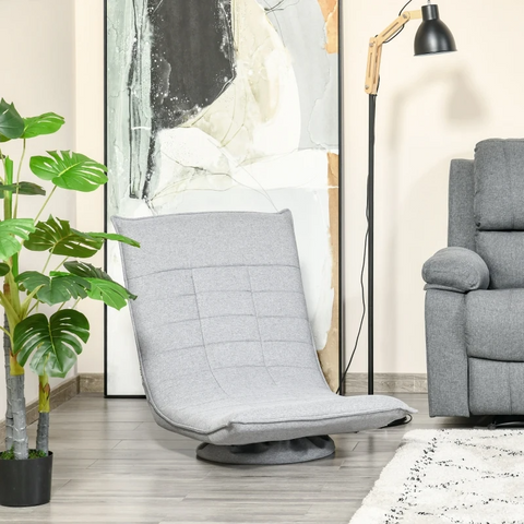 Rootz Vloerstoel - Vloerkussen - Luie Stoel - Draaibare Ligstoel - Slaapbed - 360° Vloerkussen - Opvouwbaar - Gewatteerde Rugleuning - Lichtgrijs - 64 x 100 x 76 cm