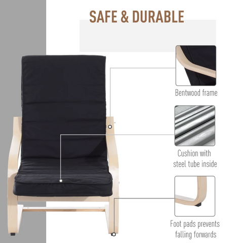 Rootz Recliner - Lounger Chair - Rocking Armchair - Relax Chair - Tv Chair - Balcony - Black - 66.5 X 81 X 100cm - 66.5 x 81 x 100cm