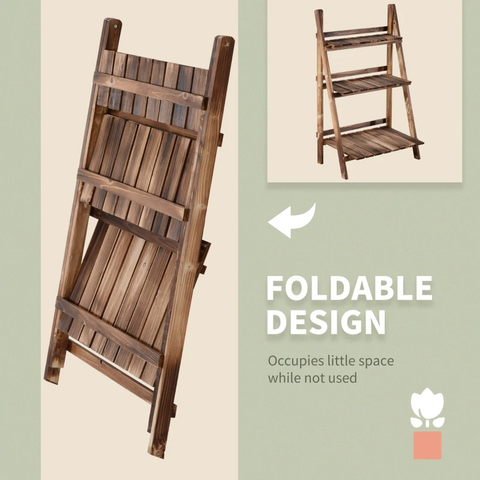 Rootz Plant Ladder - Flower Shelf - Plant Stairs - Flower Bench - Flower Stand - 3-tier - Fir Wood - Dark Brown - 60 X 37 X 93 Cm