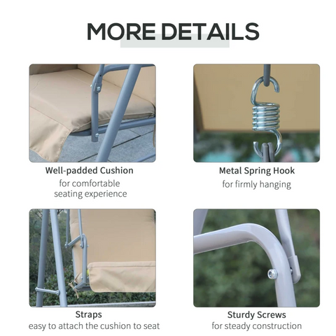 Rootz Hollywood Swing - Garden Swing - Swing Chair - 2-seater - Sun Canopy - Beige - 175 x 112 x 165 cm