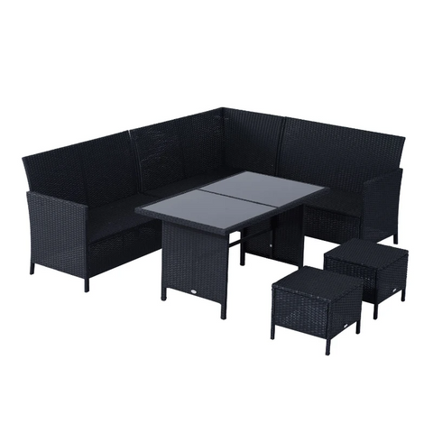 Rootz Sofa Set - Double Sofa - Corner Sofa - Garden Furniture Set - 18-piece - Stools - Black/ White - 110.5cm X 62cm X 82cm