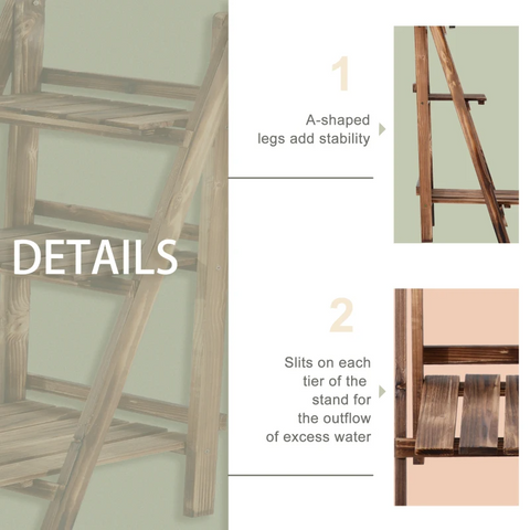 Rootz Plant Ladder - Flower Shelf - Plant Stairs - Flower Bench - Flower Stand - 3-tier - Fir Wood - Dark Brown - 80 x 37 x 93 cm