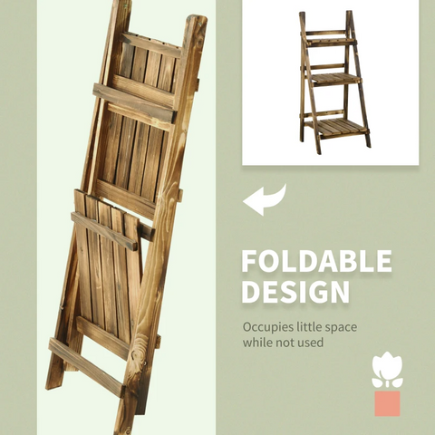 Rootz Plant Ladder - Flower Shelf - Plant Stairs - Flower Bench - Flower Stand - 3-tier - Fir Wood - Dark Brown - 40 x 37 x 93 cm