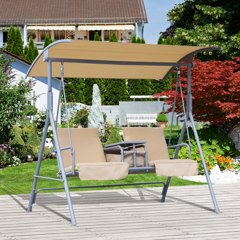 Rootz Hollywood Swing - Garden Swing - Swing Chair - 2-seater - Sun Canopy - Beige - 175 x 112 x 165 cm
