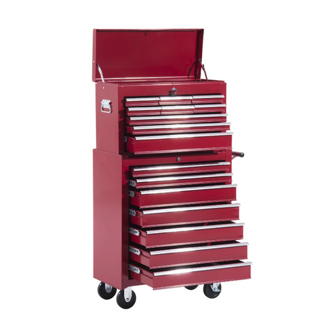 Rootz Mobile Tool Trolley - Workshop Trolley - Tool Box - Upper Box - Lower Box - Red