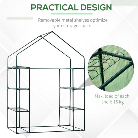 Rootz Greenhouse - Mini Greenhouse - 2 Shelves - Dark Green - 143 X 73 X 195 Cm