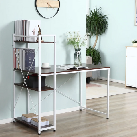 Rootz Computer Workstation - Computer Table - Work Table - Office Table - Book Shelf - White - 120cm x 64cm x 121cm