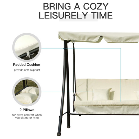 Rootz Hollywood Swing - Garden Swing - Swing Chair - Swing Bench - Hammock Swing - 3 Seater - White - 200 X 125 X 170 Cm