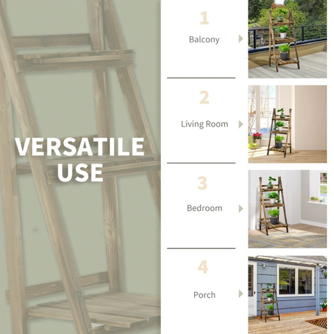 Rootz Plant Ladder - Flower Shelf - Plant Stairs - Flower Bench - Flower Stand - 3-tier - Fir Wood - Dark Brown - 40 x 37 x 93 cm