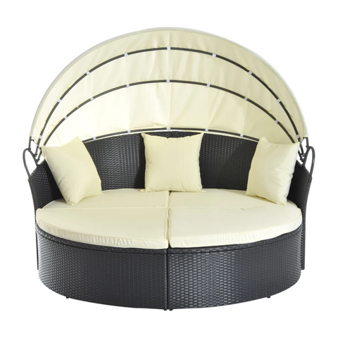 Rootz Sun Island - Poly Rattan - Sun Canopy - Seat Cushion - Pillow - Foldable - Black/cream - 171 Cm X 180 Cm X 155 Cm