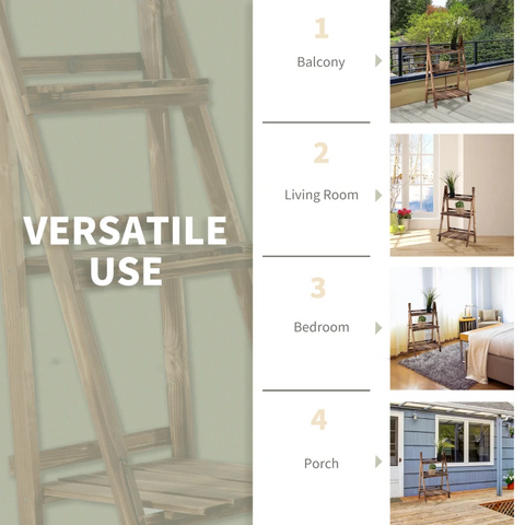 Rootz Plant Ladder - Flower Shelf - Plant Stairs - Flower Bench - Flower Stand - 3-tier - Fir Wood - Dark Brown - 60 X 37 X 93 Cm