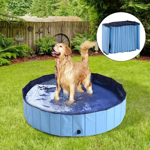 Rootz Dog Pool - Paddling Pool - Swimming Pool - Pet Swimming Pool - Dog Bath - PVC+Wood - Blue