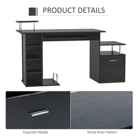 Rootz Computer Table - PC Table - Work Table - Office Table - Desk - Black